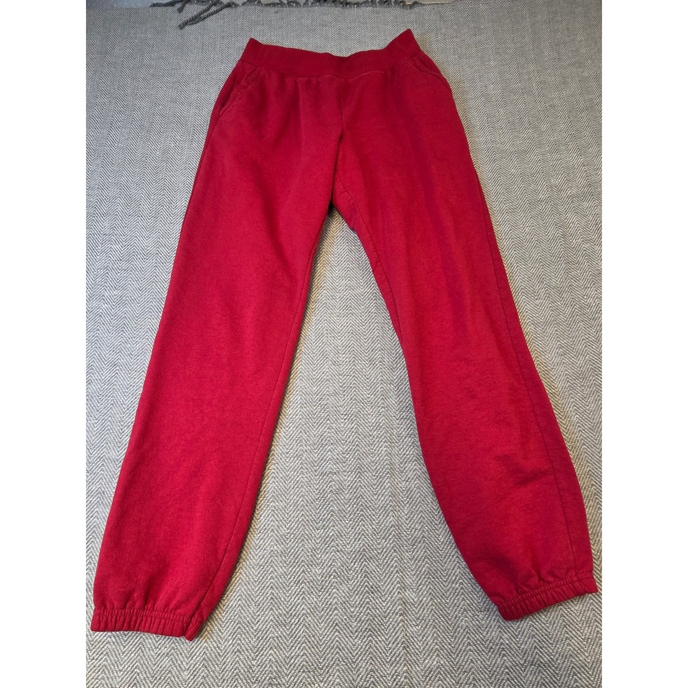 Time And Tru Sweatpants Womens Medium Red Fleece Lined Elastic Waist Tapered Leg